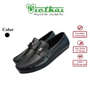 [icon name="star" prefix="fas"] Giày mọi nam tối giản mã VT118 Chất liệu da bò cao cấp, da thật 100% Form giày ôm chân, thiết kế hiện đại, sang trọng Đường chỉ may tỉ mỉ, tinh tế Đế chống trơn trượt, thời trang Màu: Đen