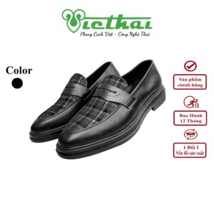 [icon name="star" prefix="fas"] Giày Penny Loafer công sở VT182 Chất liệu da bò cao cấp, da thật 100% Form giày ôm chân,thiết kế hiện đại, thoáng mát, thoải mái Đường chỉ may tỉ mỉ, tinh tế Đế chống trơn trượt, thời trang Màu: Đen